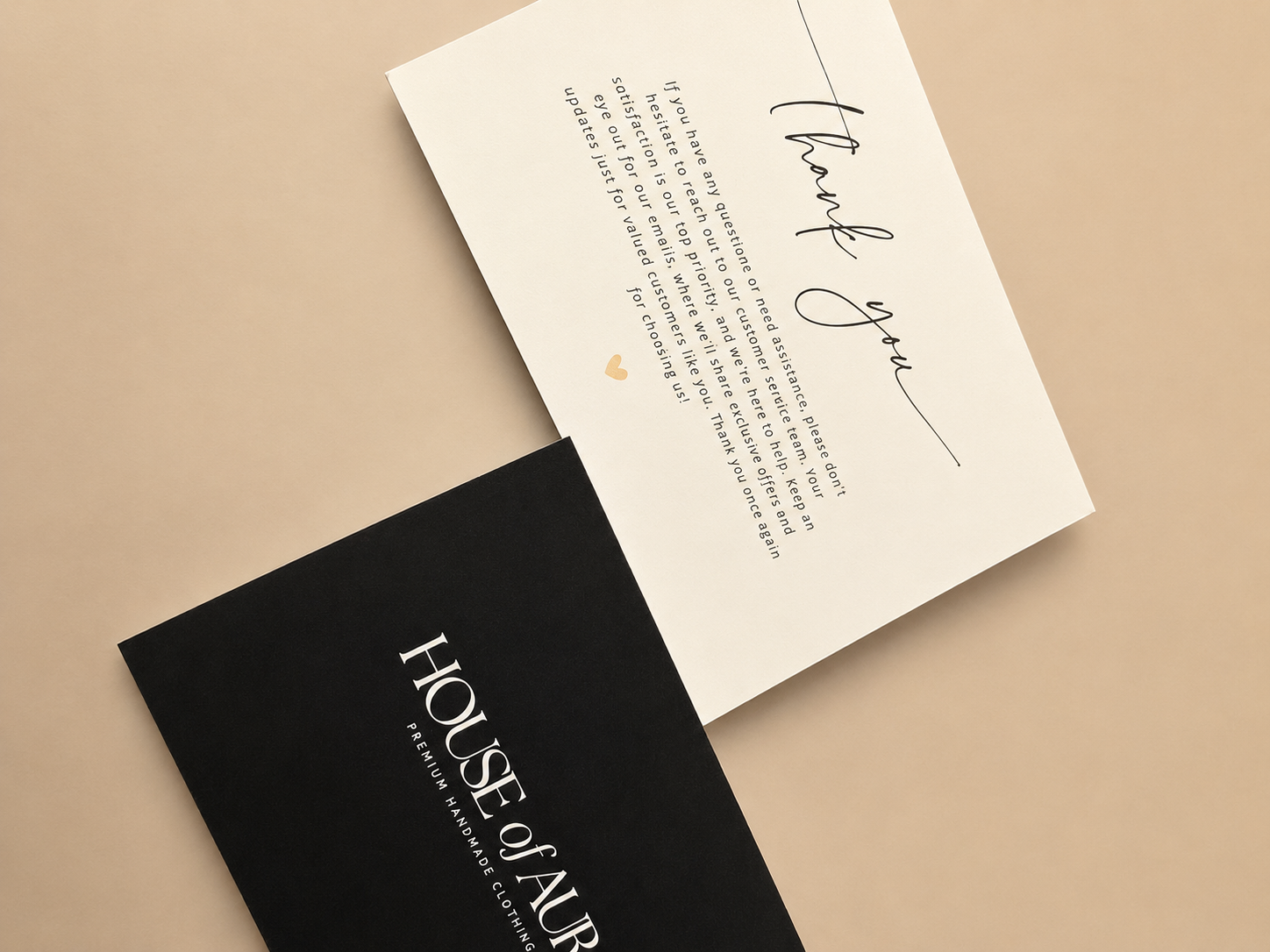 Printed brand note presented with a matching envelope